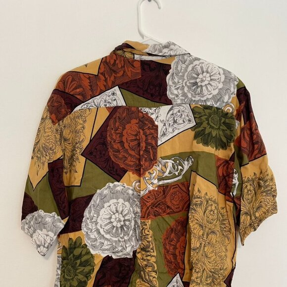 VINTAGE VTG KOALA Burgundy Multi Geometric Patchwork Short Sleeve Button Down L - Picture 11 of 12